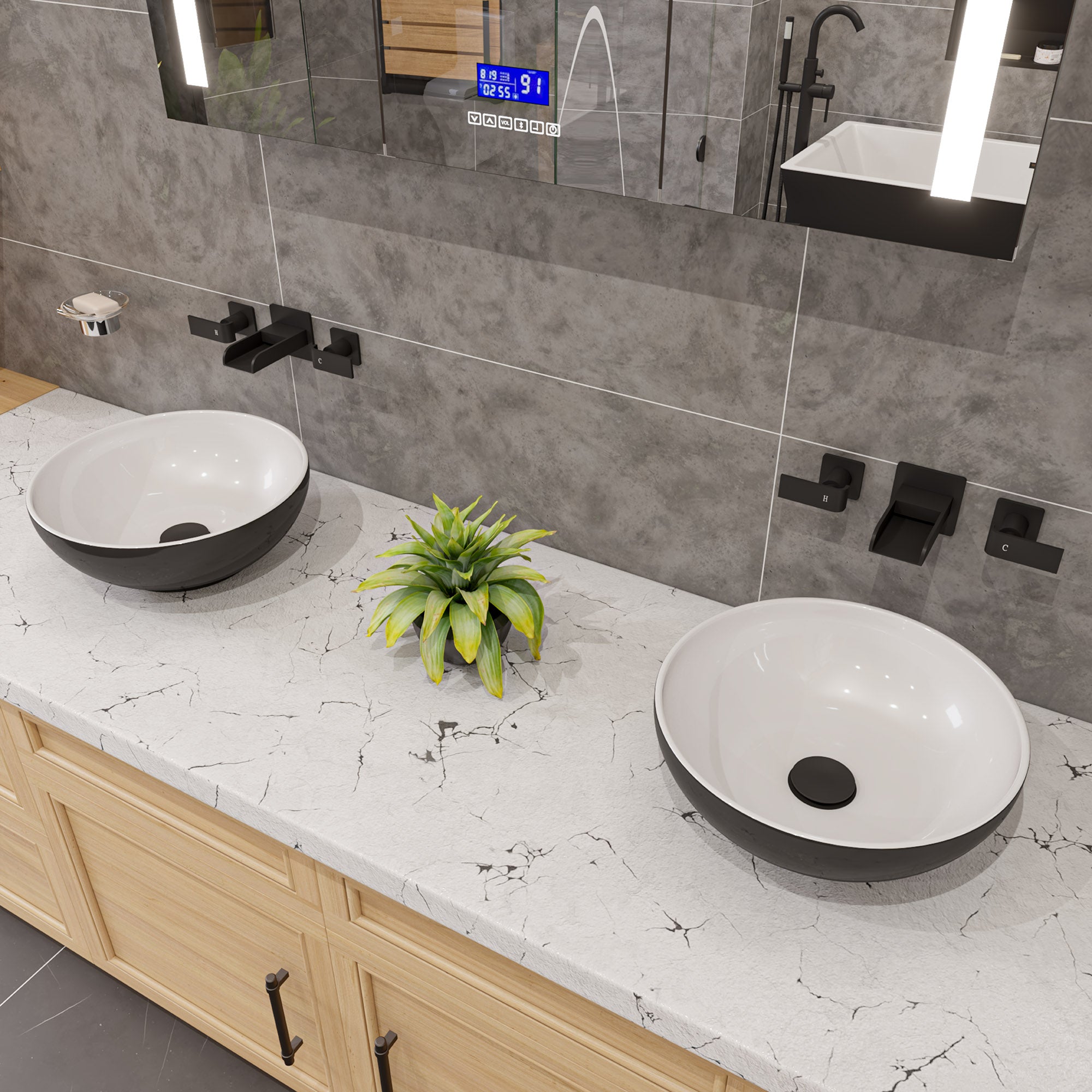 ALFI Brand - Black & White 15" Round Vessel Above Mount Ceramic Sink | ABC906 ALFI Brand - Black & White 15" Round Vessel Above Mount Ceramic Sink | ABC906