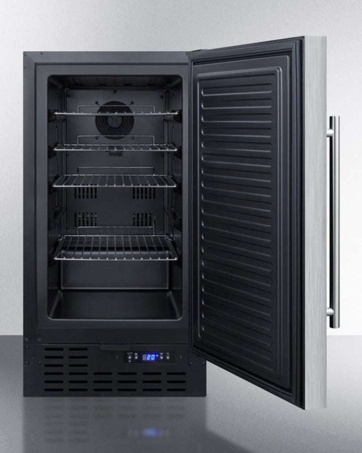 Summit All-Freezer 18 Inch Undercounter Freezer with 2.7 cu. ft. Capacity, 4 Wire Shelves, Frost-Free Defrost, Digital Thermostat, Door Lock and Reversible Door Swing: Stainless Steel Door Summit All-Freezer 18 Inch Undercounter Freezer with 2.7 cu. ft. Capacity, 4 Wire Shelves, Frost-Free Defrost, Digital Thermostat, Door Lock and Reversible Door Swing: Stainless Steel Door