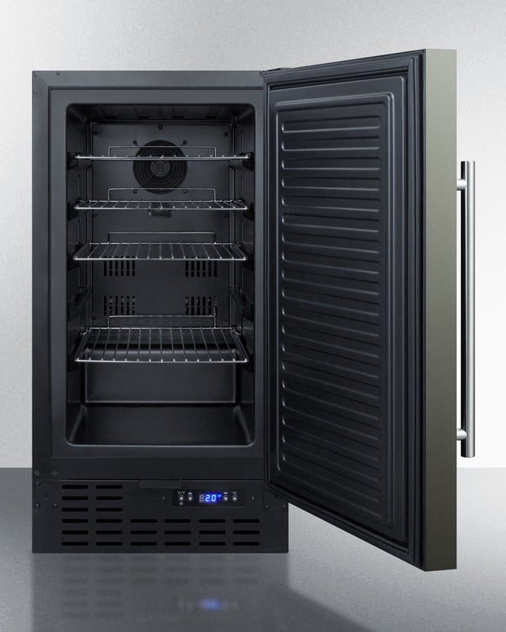 Summit All-Freezer 18" Wide Built-in Undercounter Frost-Free All-Freezer with Black Stainless Steel Door, Lock, Digital Tthermostat and Black Cabinet Summit All-Freezer 18" Wide Built-in Undercounter Frost-Free All-Freezer with Black Stainless Steel Door, Lock, Digital Tthermostat and Black Cabinet