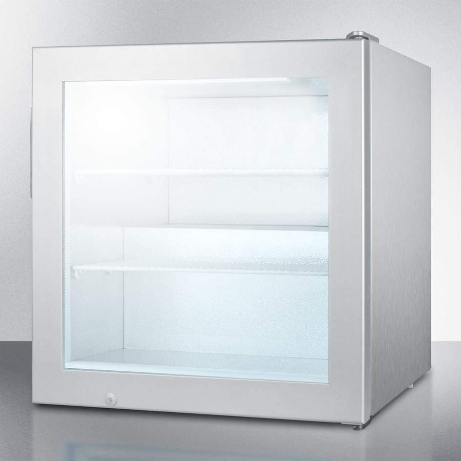 Summit Commercial Compact All-Freezer 24 Inch Compact Display Freezer with Removable Shelves, Factory Installed Lock, Self-Closing Door, Low Temperature Operation, LED Lighting, Commercially Approved, Stainless Steel Cabinet, Glass Door, Adjustable Thermostat and CFC Free Summit Commercial Compact All-Freezer 24 Inch Compact Display Freezer with Removable Shelves, Factory Installed Lock, Self-Closing Door, Low Temperature Operation, LED Lighting, Commercially Approved, Stainless Steel Cabinet, Glass Door, Adjustable Thermostat and CFC Free