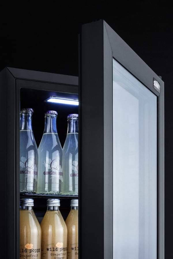 Summit Commercial Compact Beverage Center 14 Inch Compact Beverage Center with 0.85 Cu. Ft. (24L) Capacity, Double Pane Glass Door, Lock, Adjustable Wire Shelves, Internal Fan, Automatic Defrost, and 100% CFC Free Summit Commercial Compact Beverage Center 14 Inch Compact Beverage Center with 0.85 Cu. Ft. (24L) Capacity, Double Pane Glass Door, Lock, Adjustable Wire Shelves, Internal Fan, Automatic Defrost, and 100% CFC Free