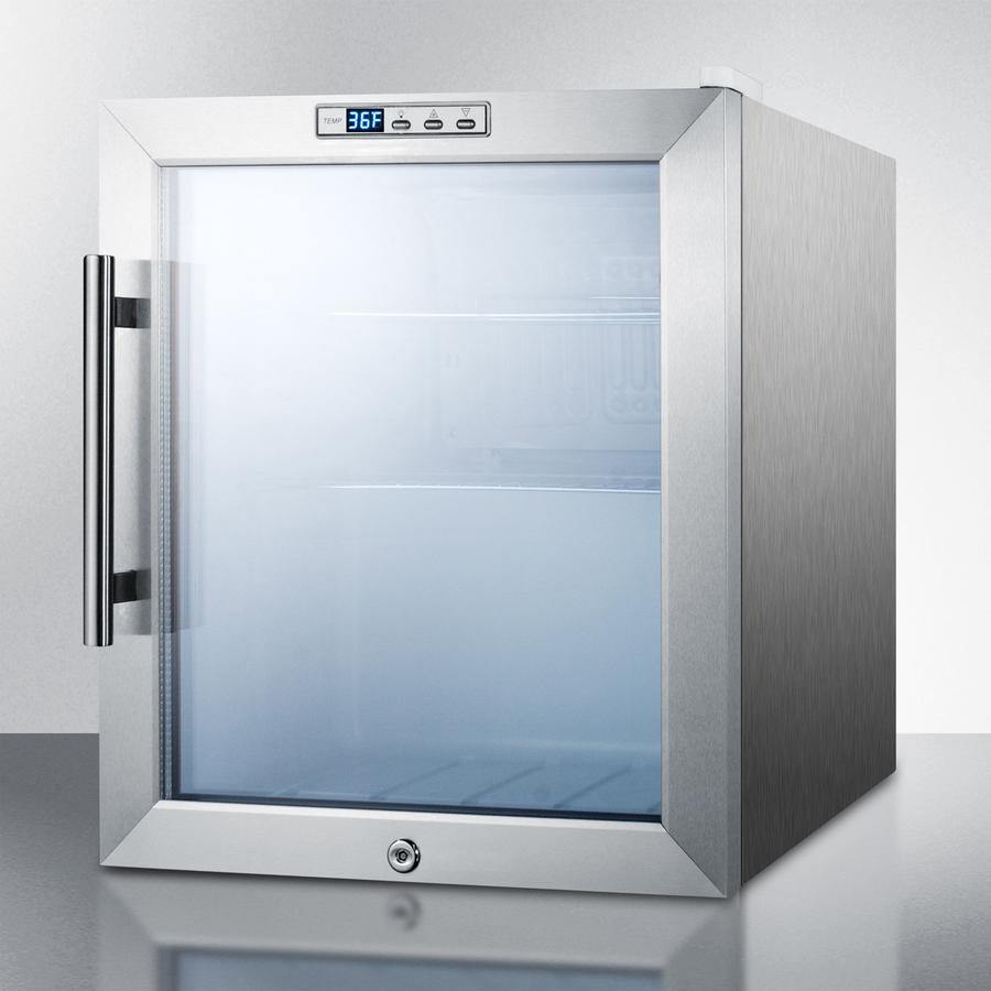 Summit Commercial Compact Beverage Center 17 Inch Commercial Undercounter Refrigerator with Adjustable Chrome Shelves, Double Pane Tempered Glass Door, Digital Thermostat, Door Lock, LED Lighting, Automatic Defrost and Professional Handle: Stainless Steel Cabinet Summit Commercial Compact Beverage Center 17 Inch Commercial Undercounter Refrigerator with Adjustable Chrome Shelves, Double Pane Tempered Glass Door, Digital Thermostat, Door Lock, LED Lighting, Automatic Defrost and Professional Handle: Stainless Steel Cabinet