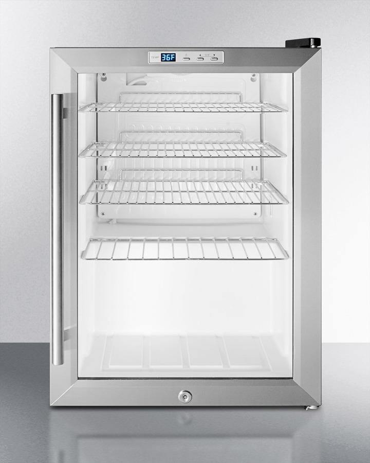Summit Commercial Compact Beverage Center 17 Inch Freestanding Commercially Approved Beverage Center with Digital Thermostat, LED Lighting, Automatic Defrost, Tempered Glass Door, Door Lock and 2.5 cu. ft. Capacity Summit Commercial Compact Beverage Center 17 Inch Freestanding Commercially Approved Beverage Center with Digital Thermostat, LED Lighting, Automatic Defrost, Tempered Glass Door, Door Lock and 2.5 cu. ft. Capacity
