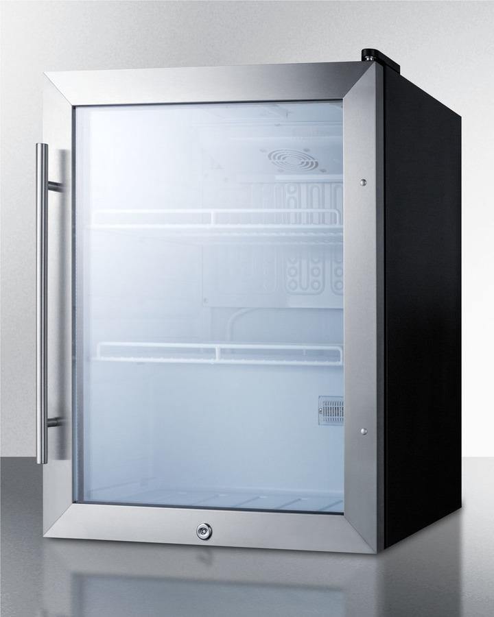 Summit Commercial Compact Beverage Center 19 Inch Compact Commercial Beverage Center with 2.1 Cu. Ft. Capacity, Double Pane Tempered Glass Door, Stainless Steel Trim, Adjustable Shelves, Factory Installed Lock, Automatic Defrost, and ETL-S Listed to NSF-7 Standards Summit Commercial Compact Beverage Center 19 Inch Compact Commercial Beverage Center with 2.1 Cu. Ft. Capacity, Double Pane Tempered Glass Door, Stainless Steel Trim, Adjustable Shelves, Factory Installed Lock, Automatic Defrost, and ETL-S Listed to NSF-7 Standards