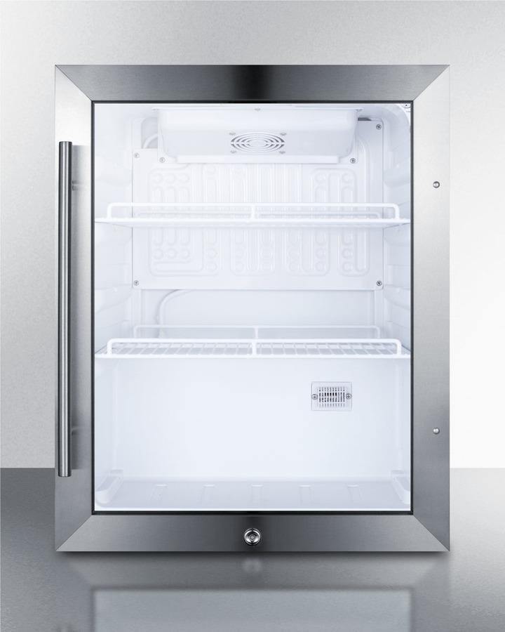 Summit Commercial Compact Beverage Center 19 Inch Compact Commercial Beverage Center with 2.1 Cu. Ft. Capacity, Double Pane Tempered Glass Door, Stainless Steel Trim, Adjustable Shelves, Factory Installed Lock, Automatic Defrost, and ETL-S Listed to NSF-7 Standards Summit Commercial Compact Beverage Center 19 Inch Compact Commercial Beverage Center with 2.1 Cu. Ft. Capacity, Double Pane Tempered Glass Door, Stainless Steel Trim, Adjustable Shelves, Factory Installed Lock, Automatic Defrost, and ETL-S Listed to NSF-7 Standards