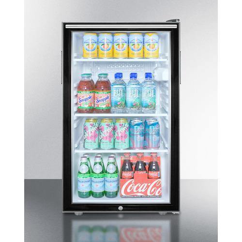 Summit Commercial Freestanding Beverage Center 20 Inch Undercounter Commercial Refrigerator with Glass Door, 3 Adjustable Glass Shelves, Dial Thermostat, Automatic Defrost, Door Lock, Interior Lighting and Hospital Grade Cord with 'Green Dot' Plug: Vertical Handle Summit Commercial Freestanding Beverage Center 20 Inch Undercounter Commercial Refrigerator with Glass Door, 3 Adjustable Glass Shelves, Dial Thermostat, Automatic Defrost, Door Lock, Interior Lighting and Hospital Grade Cord with 'Green Dot' Plug: Vertical Handle