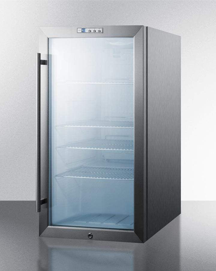 Summit Commercial Freestanding Beverage Center Summit Commercial Series SCR486LCSS 19 Inch Commercial Beverage Center with 3.35 cu. ft. Capacity, 4 Adjustable Wire Shelves, LED Lighting, Digital Thermostat, Door Lock, Professional Handle and Automatic Defrost: Freestanding, Stainless Steel Cabinet Summit Commercial Freestanding Beverage Center Summit Commercial Series SCR486LCSS 19 Inch Commercial Beverage Center with 3.35 cu. ft. Capacity, 4 Adjustable Wire Shelves, LED Lighting, Digital Thermostat, Door Lock, Professional Handle and Automatic Defrost: Freestanding, Stainless Steel Cabinet