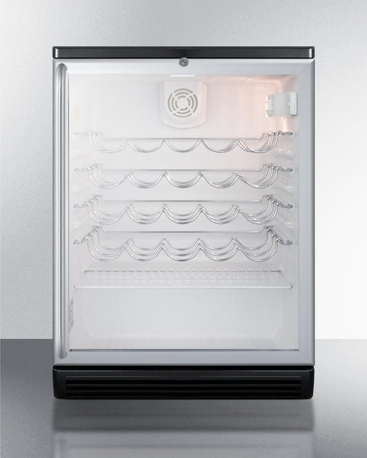 Summit Commercial Freestanding Wine Cellars 24 Inch Freestanding Wine Cellar with 36-Bottle Capacity, 4 Scalloped Wire Shelves, Automatic Defrost, Interior Lighting and Door Lock: Long Towel Bar Handle