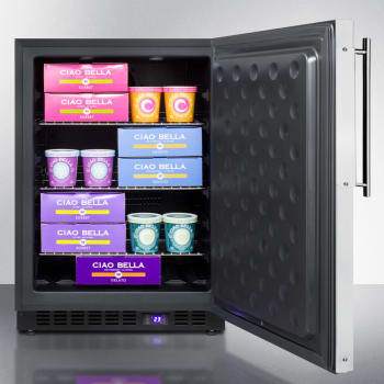 Summit Outdoor All-Freezer 24 Inch Outdoor Undercounter Freezer with 3 Adjustable Chrome Shelves, Automatic Defrost, Exterior Digital Thermostat, LED Lighting, Sabbath Mode and Reversible Door Hinge: Panel Ready with Stainless Steel Insert Frame Summit Outdoor All-Freezer 24 Inch Outdoor Undercounter Freezer with 3 Adjustable Chrome Shelves, Automatic Defrost, Exterior Digital Thermostat, LED Lighting, Sabbath Mode and Reversible Door Hinge: Panel Ready with Stainless Steel Insert Frame