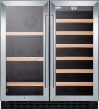 Summit Undercounter Wine and Beverage 30 Inch Built-in Undercounter Beverage and Wine Cooler with 2 Temperature Zones, Adjustable Shelves, Digital Controls, LED Lighting, Door Locks, Automatic Defrost and Sabbath Mode