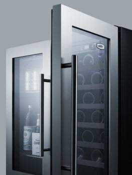 Summit Undercounter Wine and Beverage 30 Inch Dual-Zone Wine and Beverage Center with 33 Bottle Capacity, Adjustable Shelves, Factory-Installed Locks, Fan-Forced Cooling, Recessed LED Lighting, Glass Doors, Automatic Defrost and Commercially Approved Summit Undercounter Wine and Beverage 30 Inch Dual-Zone Wine and Beverage Center with 33 Bottle Capacity, Adjustable Shelves, Factory-Installed Locks, Fan-Forced Cooling, Recessed LED Lighting, Glass Doors, Automatic Defrost and Commercially Approved