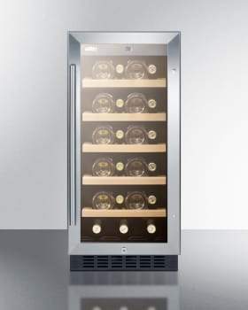 Summit Undercounter Wine Cellars 15 Inch Built-In Wine Cellar with 2.2 Cu. Ft. 23 Bottle Capacity, Stainless Steel Trimmed Glass Door, Wooden Shelves, Digital Thermostat, Door & Temperature Alarm, Lock, and ADA Compliant Summit Undercounter Wine Cellars 15 Inch Built-In Wine Cellar with 2.2 Cu. Ft. 23 Bottle Capacity, Stainless Steel Trimmed Glass Door, Wooden Shelves, Digital Thermostat, Door & Temperature Alarm, Lock, and ADA Compliant