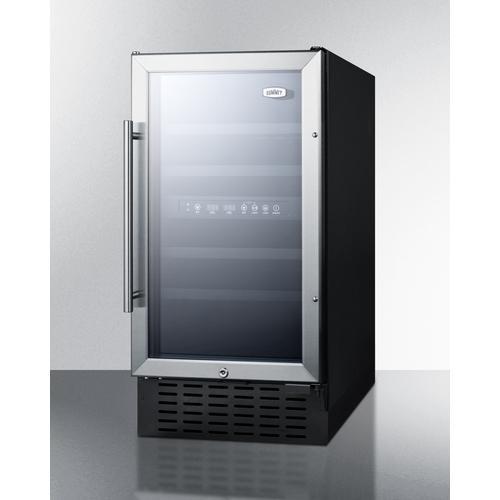 Summit Undercounter Wine Cellars 18 Inch Undercounter Dual-Zone Wine Cellar with 28 Bottle Capacity, Factory-Installed Lock, Automatic Defrost, LED Lighting, Digital Thermostat, Digital Display, CFC Free and 3.3 cu. ft. Capacity: Stainless Steel Ca: Black Cabinet, Right Hinge