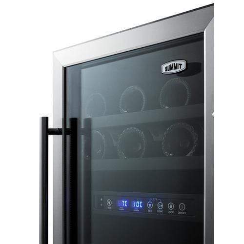 Summit Undercounter Wine Cellars 18 Inch Undercounter Dual-Zone Wine Cellar with 28 Bottle Capacity, Factory-Installed Lock, Automatic Defrost, LED Lighting, Digital Thermostat, Digital Display, CFC Free and 3.3 cu. ft. Capacity: Stainless Steel Ca: Black Cabinet, Right Hinge Summit Undercounter Wine Cellars 18 Inch Undercounter Dual-Zone Wine Cellar with 28 Bottle Capacity, Factory-Installed Lock, Automatic Defrost, LED Lighting, Digital Thermostat, Digital Display, CFC Free and 3.3 cu. ft. Capacity: Stainless Steel Ca: Black Cabinet, Right Hinge