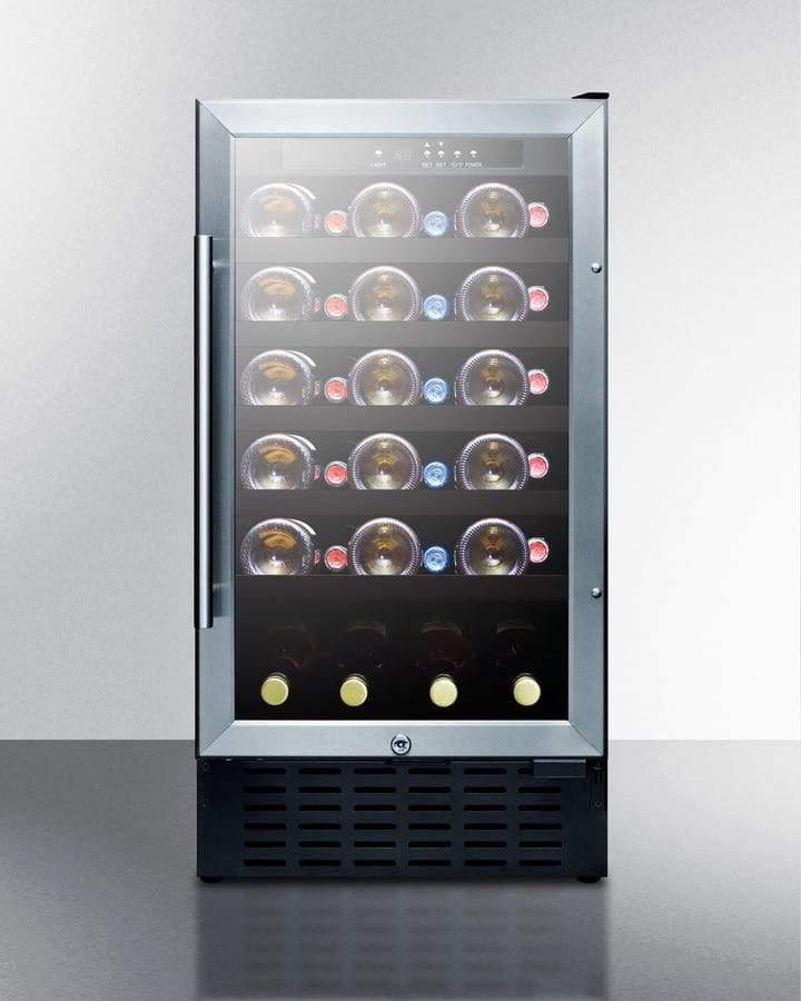 Summit Undercounter Wine Cellars 18 Inch Undercounter Wine Cellar with 34 Bottle Capacity, Factory-Installed Lock, LED Lighting, Commercially Approved, Glass Door, Digital Thermostat, Digital Display, CFC Free and 3.3 cu. ft. Capacity: Black Cabinet Summit Undercounter Wine Cellars 18 Inch Undercounter Wine Cellar with 34 Bottle Capacity, Factory-Installed Lock, LED Lighting, Commercially Approved, Glass Door, Digital Thermostat, Digital Display, CFC Free and 3.3 cu. ft. Capacity: Black Cabinet