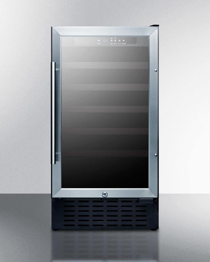 Summit Undercounter Wine Cellars 18 Inch Undercounter Wine Cellar with 34 Bottle Capacity, Factory-Installed Lock, LED Lighting, Commercially Approved, Glass Door, Digital Thermostat, Digital Display, CFC Free and 3.3 cu. ft. Capacity: Black Cabinet Summit Undercounter Wine Cellars 18 Inch Undercounter Wine Cellar with 34 Bottle Capacity, Factory-Installed Lock, LED Lighting, Commercially Approved, Glass Door, Digital Thermostat, Digital Display, CFC Free and 3.3 cu. ft. Capacity: Black Cabinet