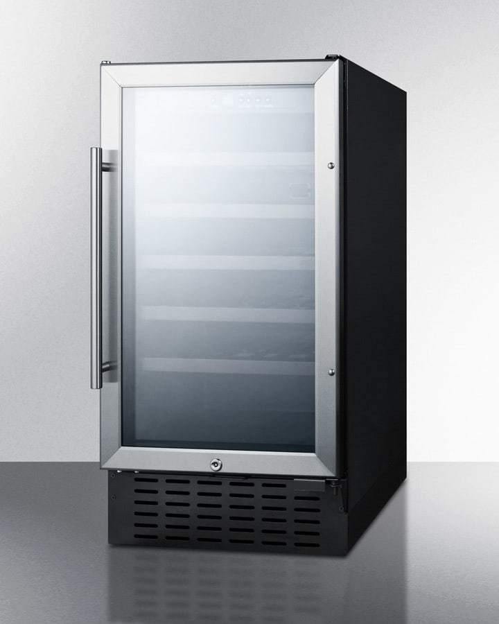 Summit Undercounter Wine Cellars 18 Inch Undercounter Wine Cellar with 34 Bottle Capacity, Factory-Installed Lock, LED Lighting, Commercially Approved, Glass Door, Digital Thermostat, Digital Display, CFC Free and 3.3 cu. ft. Capacity: Black Cabinet Summit Undercounter Wine Cellars 18 Inch Undercounter Wine Cellar with 34 Bottle Capacity, Factory-Installed Lock, LED Lighting, Commercially Approved, Glass Door, Digital Thermostat, Digital Display, CFC Free and 3.3 cu. ft. Capacity: Black Cabinet