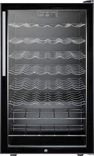 Summit Undercounter Wine Cellars 20 Inch Built-in Wine Cellar with 40 Bottle Capacity, ADA-Compliant Height, 6 Scalloped Shelves, 2 Flat Shelves, Automatic Defrost, Interior Lighting and Reversible Door Hinge: Horizontal Handle Summit Undercounter Wine Cellars 20 Inch Built-in Wine Cellar with 40 Bottle Capacity, ADA-Compliant Height, 6 Scalloped Shelves, 2 Flat Shelves, Automatic Defrost, Interior Lighting and Reversible Door Hinge: Horizontal Handle