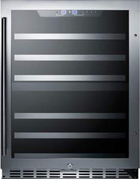 Summit Undercounter Wine Cellars 24 Inch Undercounter Wine Cellar with 44 Bottle Capacity, Two Temperature Zones, 6 Wooden Shelves, Digital Thermostat, Factory Installed Lock, LED Lighting and Automatic Defrost: Stainless Steel