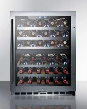 Summit Undercounter Wine Cellars 24 Inch Undercounter Wine Cellar with 44 Bottle Capacity, Two Temperature Zones, 6 Wooden Shelves, Digital Thermostat, Factory Installed Lock, LED Lighting and Automatic Defrost: Stainless Steel Summit Undercounter Wine Cellars 24 Inch Undercounter Wine Cellar with 44 Bottle Capacity, Two Temperature Zones, 6 Wooden Shelves, Digital Thermostat, Factory Installed Lock, LED Lighting and Automatic Defrost: Stainless Steel