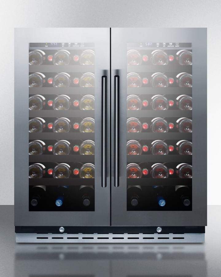 Summit Undercounter Wine Cellars 30 Inch Dual Zone Undercounter Wine Cellar with 70 Bottle Capacity, 14 Full Extension Wood Shelves, Digital Thermostat, Recessed LED Lighting, Automatic Defrost and Door Locks Summit Undercounter Wine Cellars 30 Inch Dual Zone Undercounter Wine Cellar with 70 Bottle Capacity, 14 Full Extension Wood Shelves, Digital Thermostat, Recessed LED Lighting, Automatic Defrost and Door Locks