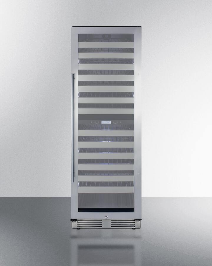 Summit Wine Cellars 24 Inch Built-In and Freestanding Dual Zone Wine Cooler with 163 Bottle Capacity, Left Hinge, Glass Door, With Lock, 13 Extension Wine Racks Summit Wine Cellars 24 Inch Built-In and Freestanding Dual Zone Wine Cooler with 163 Bottle Capacity, Left Hinge, Glass Door, With Lock, 13 Extension Wine Racks