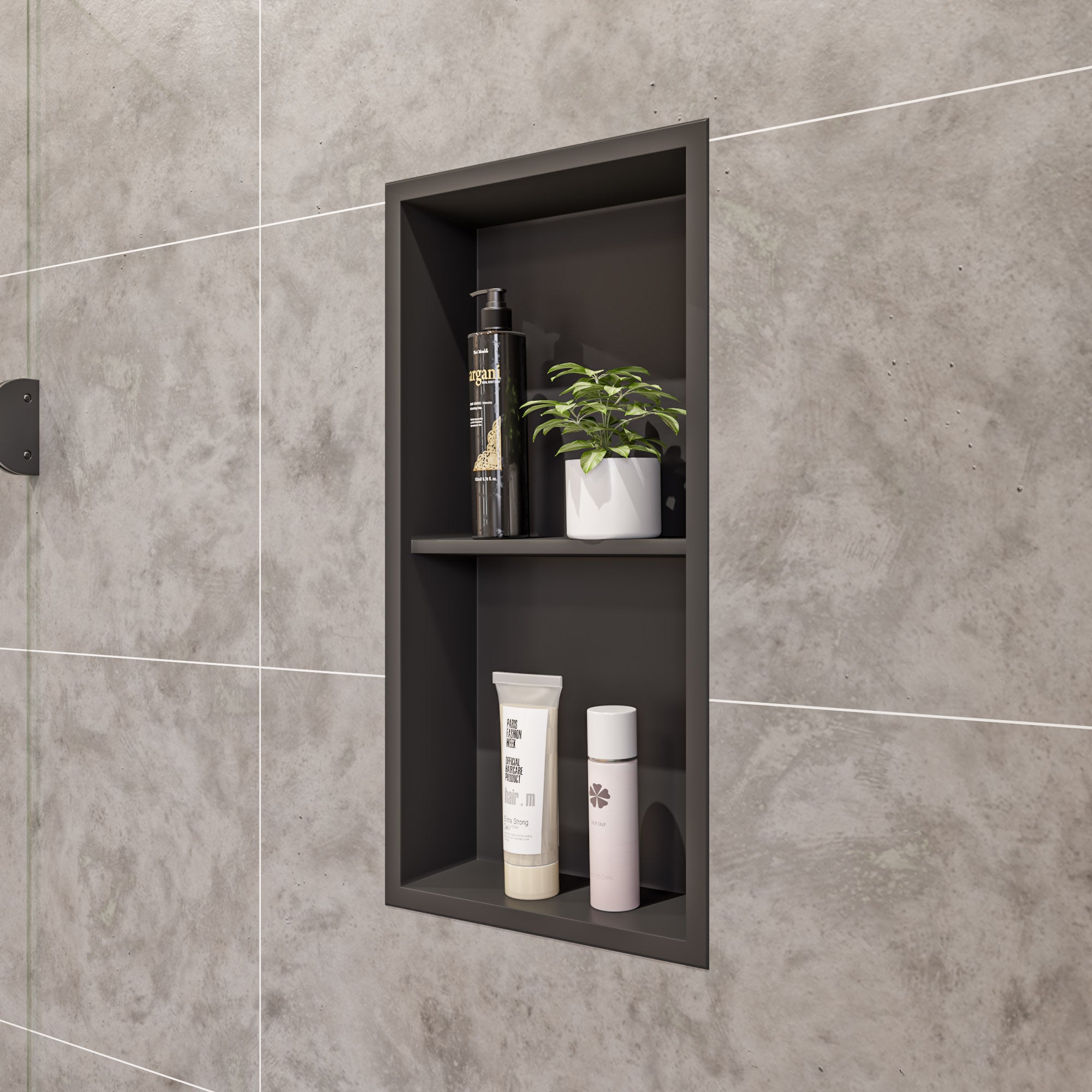 ALFI Brand - 12 x 24 Black Matte Stainless Steel Vertical Double Shelf Bath Shower Niche | ABNC1224-BLA ALFI Brand - 12 x 24 Black Matte Stainless Steel Vertical Double Shelf Bath Shower Niche | ABNC1224-BLA