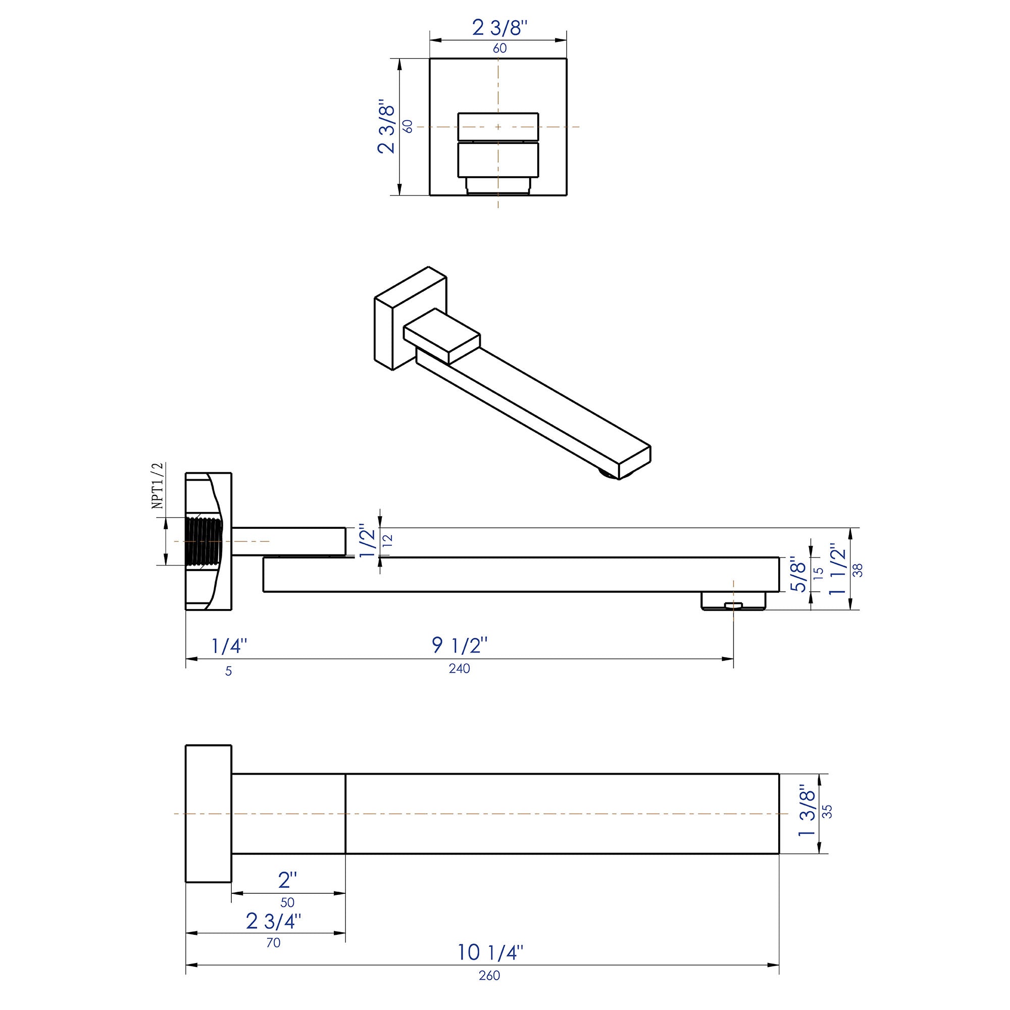 ALFI Brand - Polished Chrome Square Foldable Tub Spout | AB7701-PC ALFI Brand - Polished Chrome Square Foldable Tub Spout | AB7701-PC
