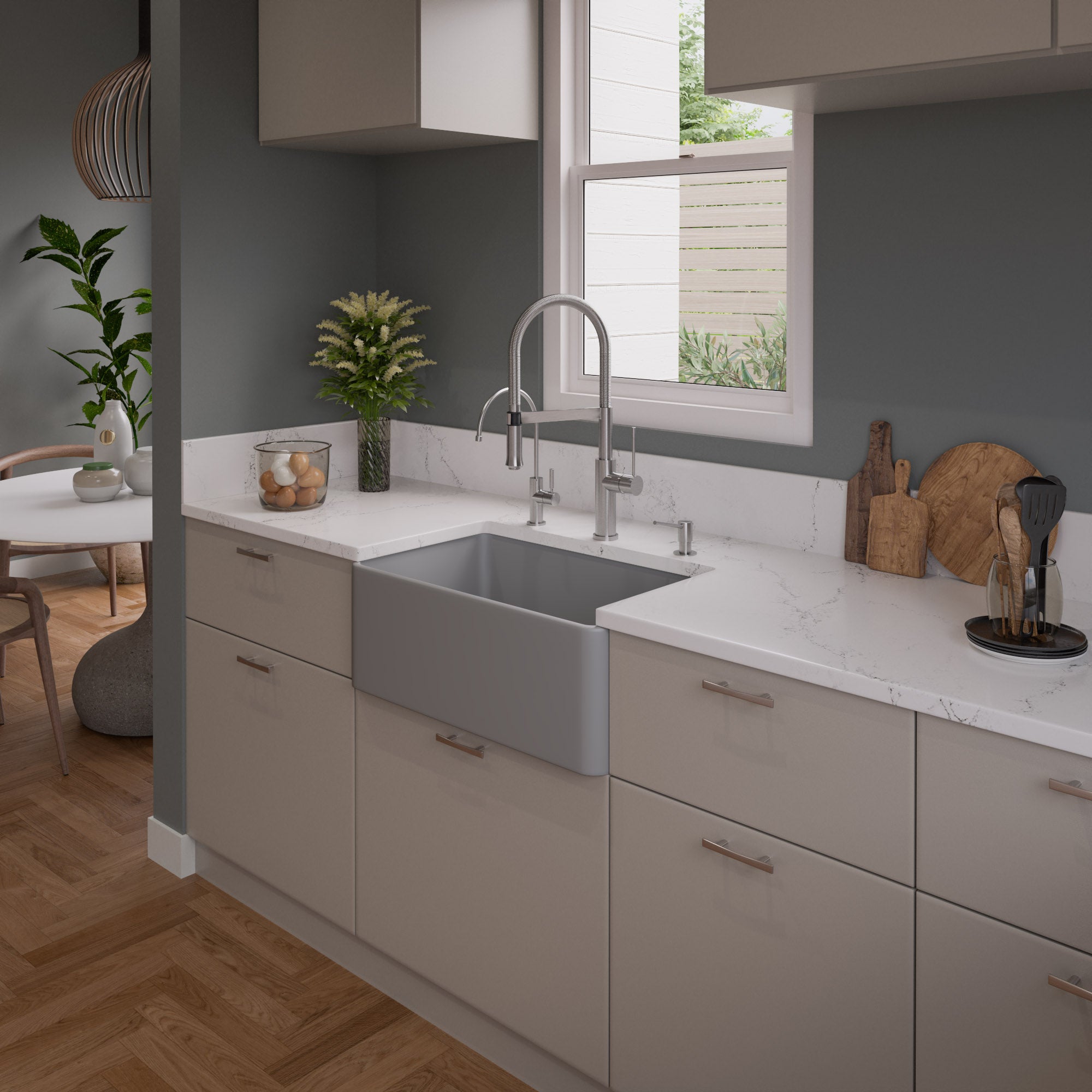 ALFI Brand - Gray Matte Smooth Apron 30" x 18" Single Bowl Fireclay Farm Sink | ABF3018-GM ALFI Brand - Gray Matte Smooth Apron 30" x 18" Single Bowl Fireclay Farm Sink | ABF3018-GM