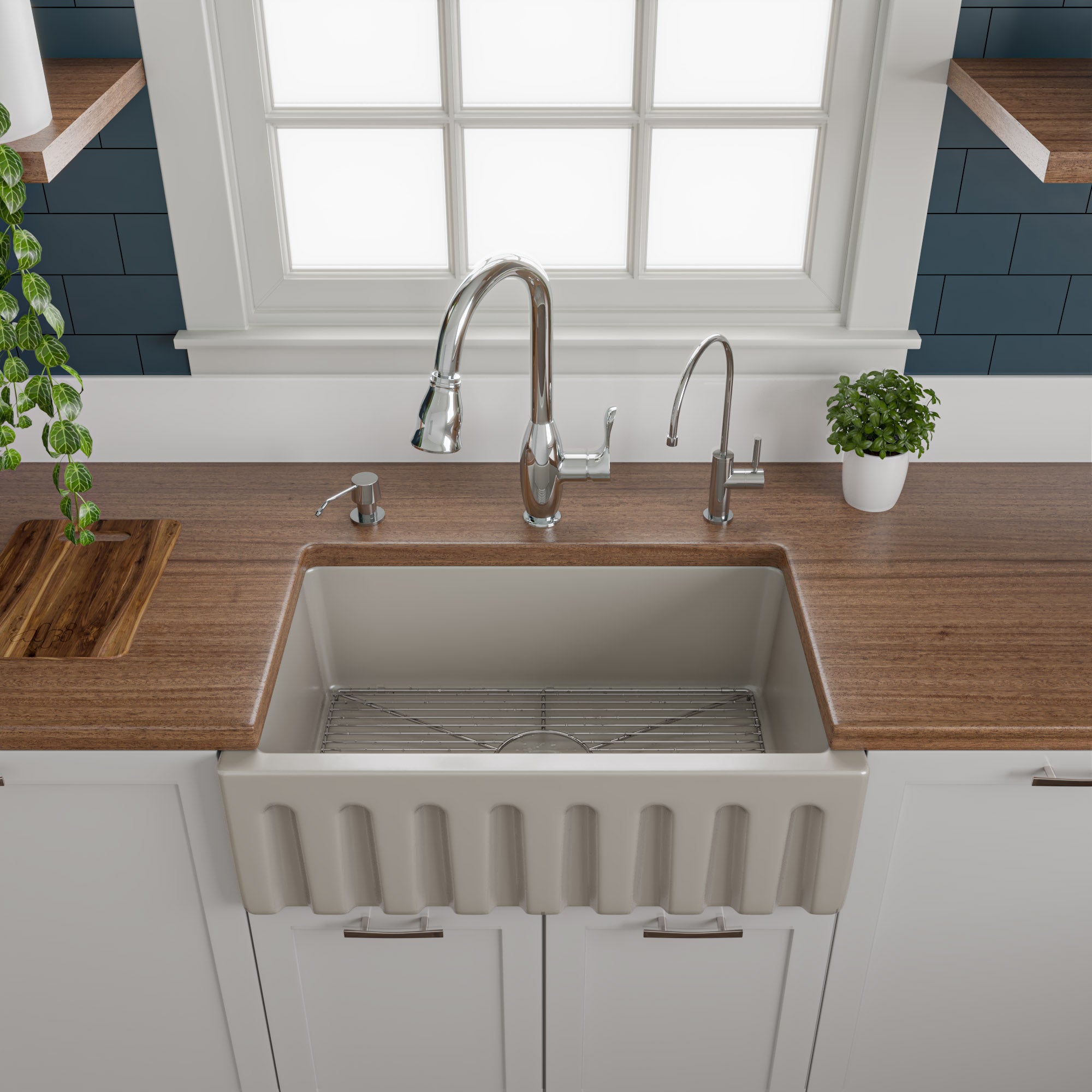 ALFI Brand - 30 inch Biscuit Reversible Smooth / Fluted Single Bowl Fireclay Farm Sink | AB3018HS-B ALFI Brand - 30 inch Biscuit Reversible Smooth / Fluted Single Bowl Fireclay Farm Sink | AB3018HS-B