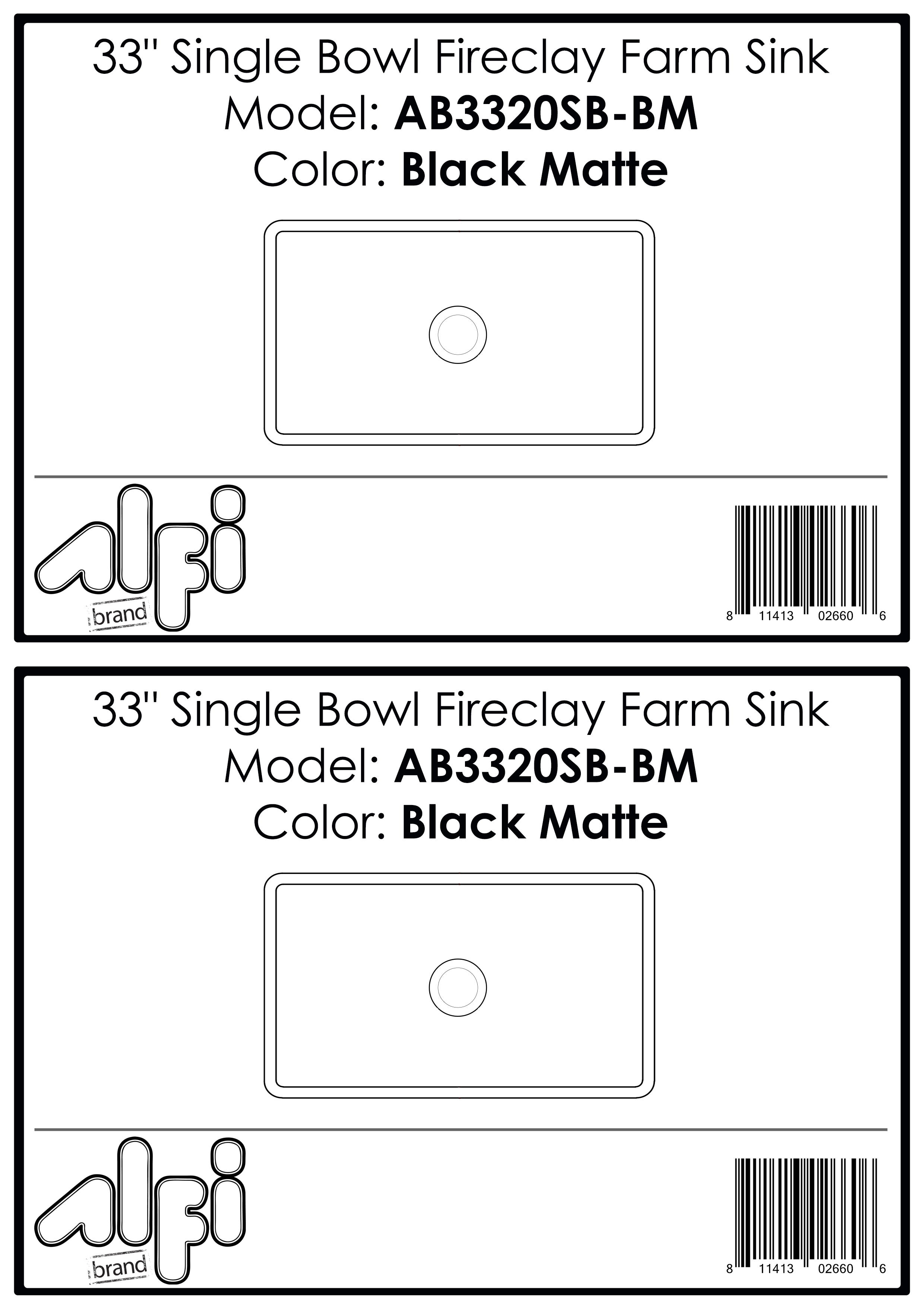 ALFI Brand - 33 inch Black Reversible Single Fireclay Farmhouse Kitchen Sink | AB3320SB-BM ALFI Brand - 33 inch Black Reversible Single Fireclay Farmhouse Kitchen Sink | AB3320SB-BM