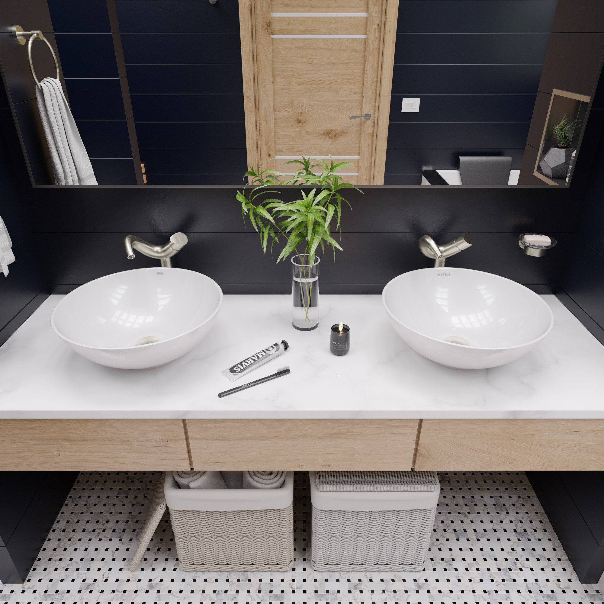 EAGO - 18" ROUND CERAMIC ABOVE MOUNT BATHROOM BASIN VESSEL SINK | BA351 EAGO - 18" ROUND CERAMIC ABOVE MOUNT BATHROOM BASIN VESSEL SINK | BA351