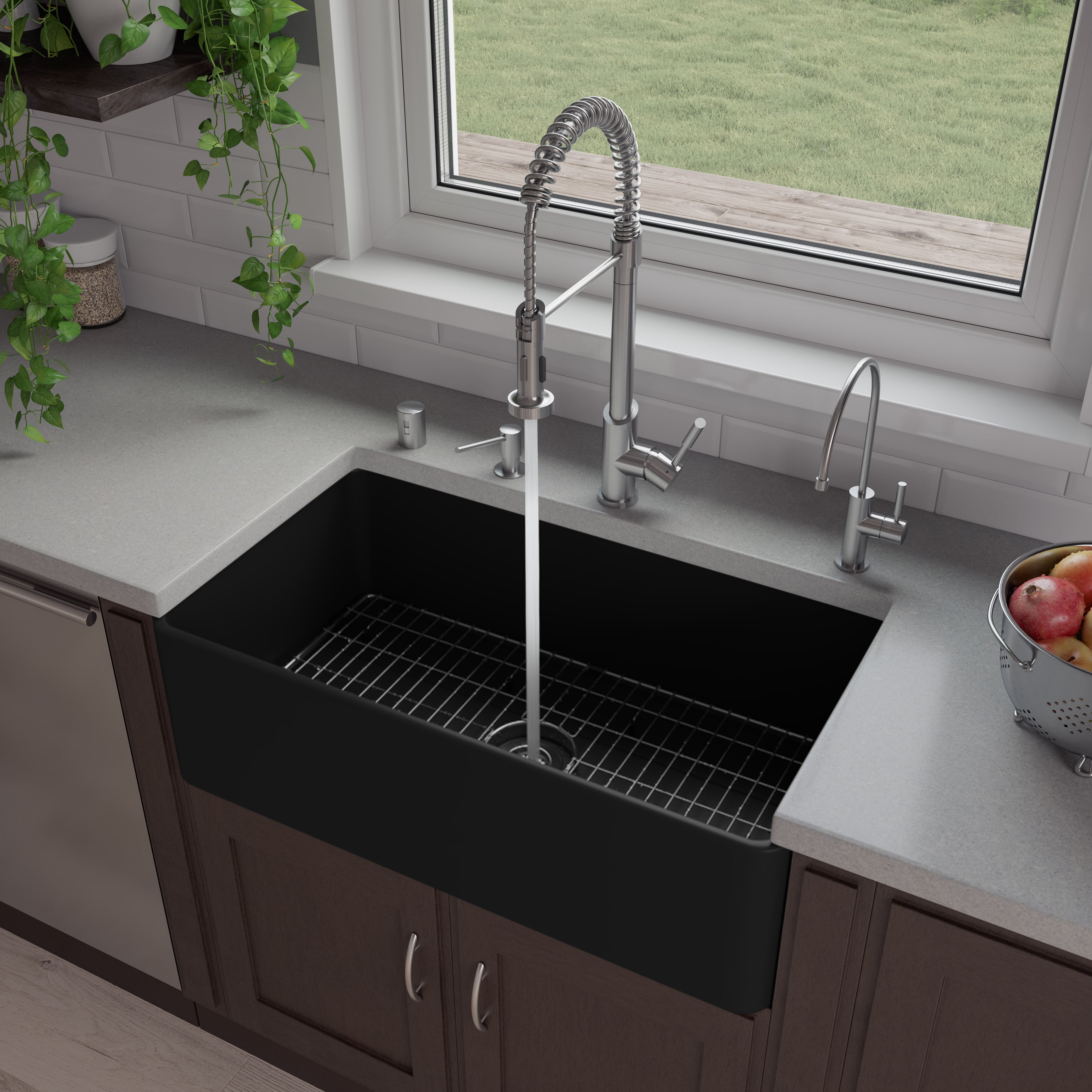 ALFI Brand - Black Matte Smooth Apron 33" x 18" Single Bowl Fireclay Farm Sink | ABF3318S-BM ALFI Brand - Black Matte Smooth Apron 33" x 18" Single Bowl Fireclay Farm Sink | ABF3318S-BM