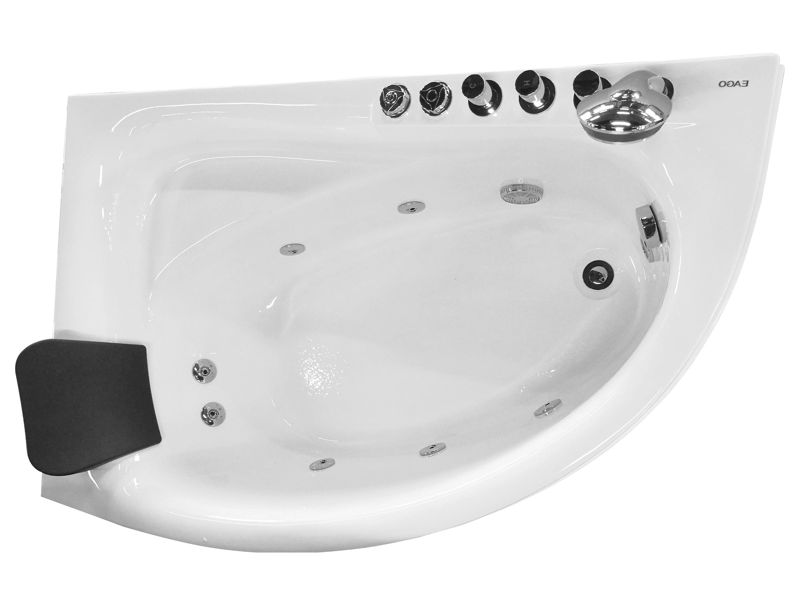 EAGO - 5' Single Person Corner White Acrylic Whirlpool Bath Tub - Drain on Right | AM161-R EAGO - 5' Single Person Corner White Acrylic Whirlpool Bath Tub - Drain on Right | AM161-R