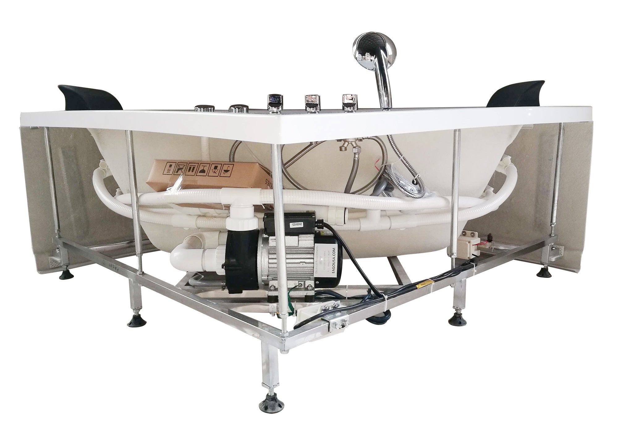 EAGO - 5' Rounded Modern Double Seat Corner Whirlpool Bath Tub with Fixtures | AM200 EAGO - 5' Rounded Modern Double Seat Corner Whirlpool Bath Tub with Fixtures | AM200