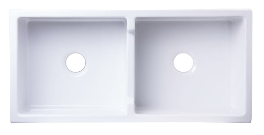 ALFI Brand - 39" White Smooth Apron Thick Wall Fireclay Double Bowl Farm Sink | AB3918DB-W