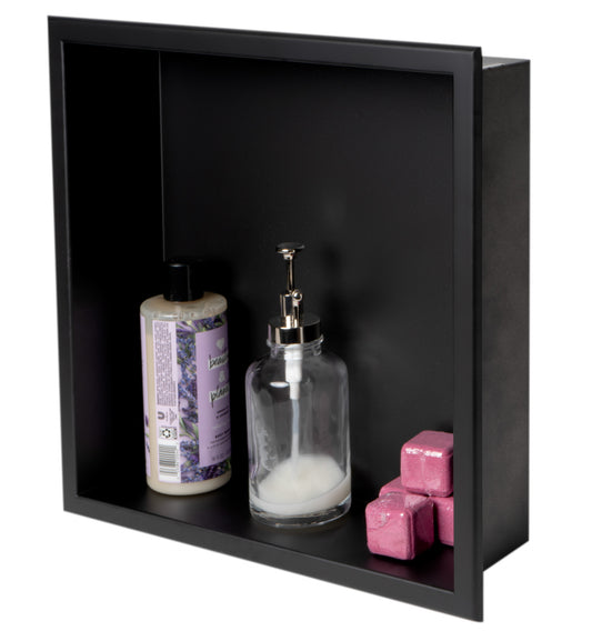 ALFI Brand - 16" x 16" Black Matte Stainless Steel Square Single Shelf Bath Shower Niche | ABNC1616-BLA
