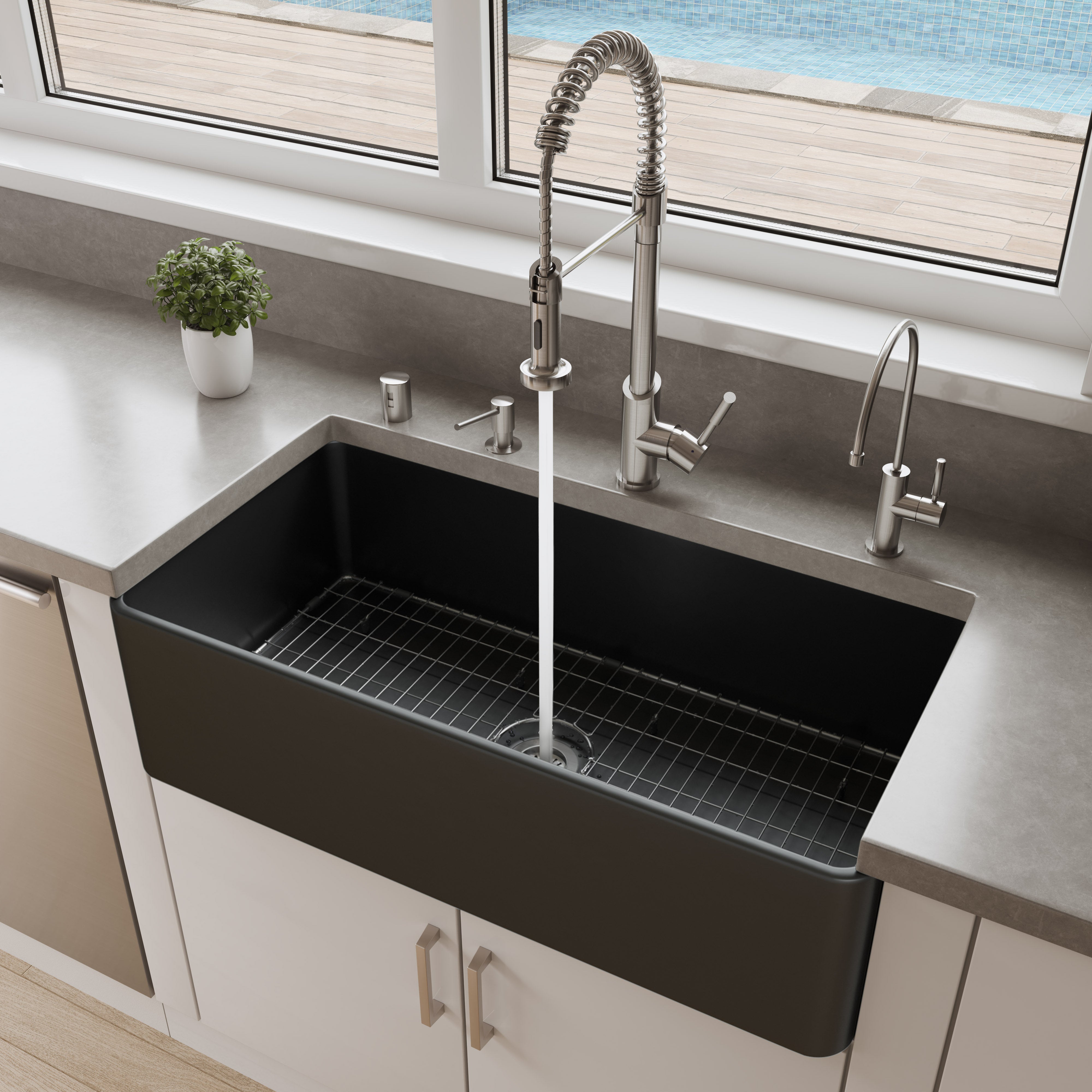 ALFI Brand - Black Matte Smooth Apron 36" x 18" Single Bowl Fireclay Farm Sink | ABF3618-BM ALFI Brand - Black Matte Smooth Apron 36" x 18" Single Bowl Fireclay Farm Sink | ABF3618-BM