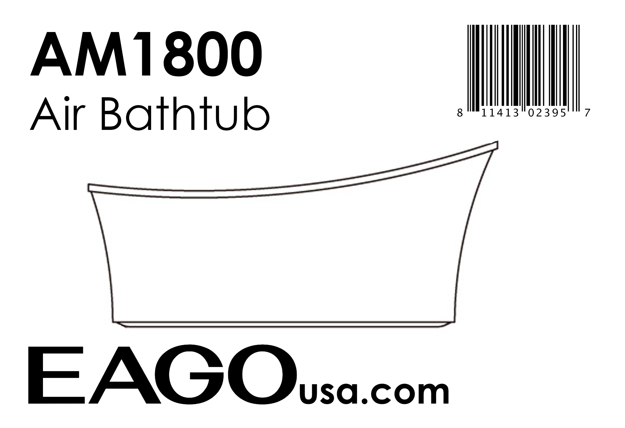 EAGO - 6 ft White Free Standing Air Bubble Bathtub | AM1800 EAGO - 6 ft White Free Standing Air Bubble Bathtub | AM1800