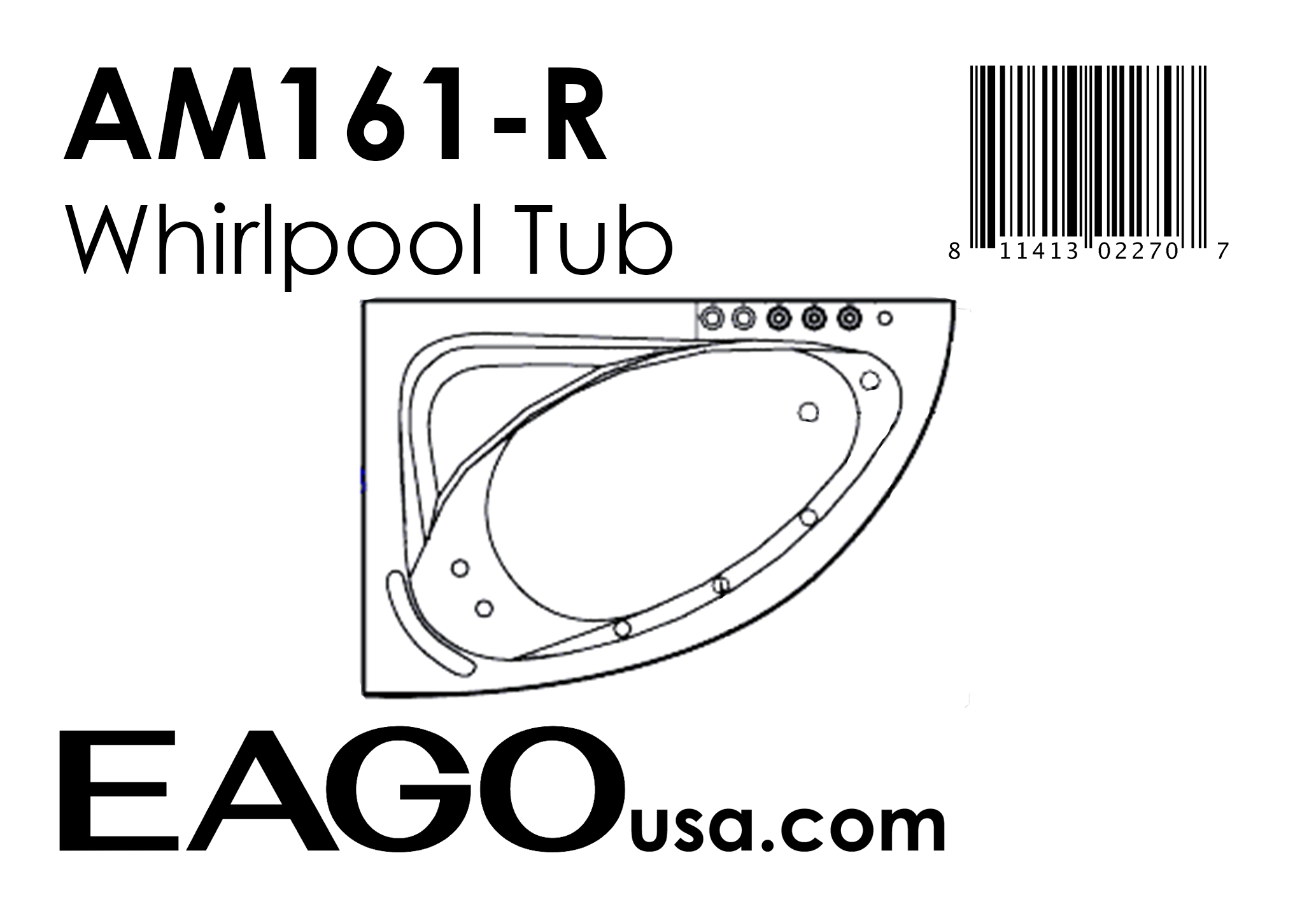 EAGO - 5' Single Person Corner White Acrylic Whirlpool Bath Tub - Drain on Right | AM161-R EAGO - 5' Single Person Corner White Acrylic Whirlpool Bath Tub - Drain on Right | AM161-R