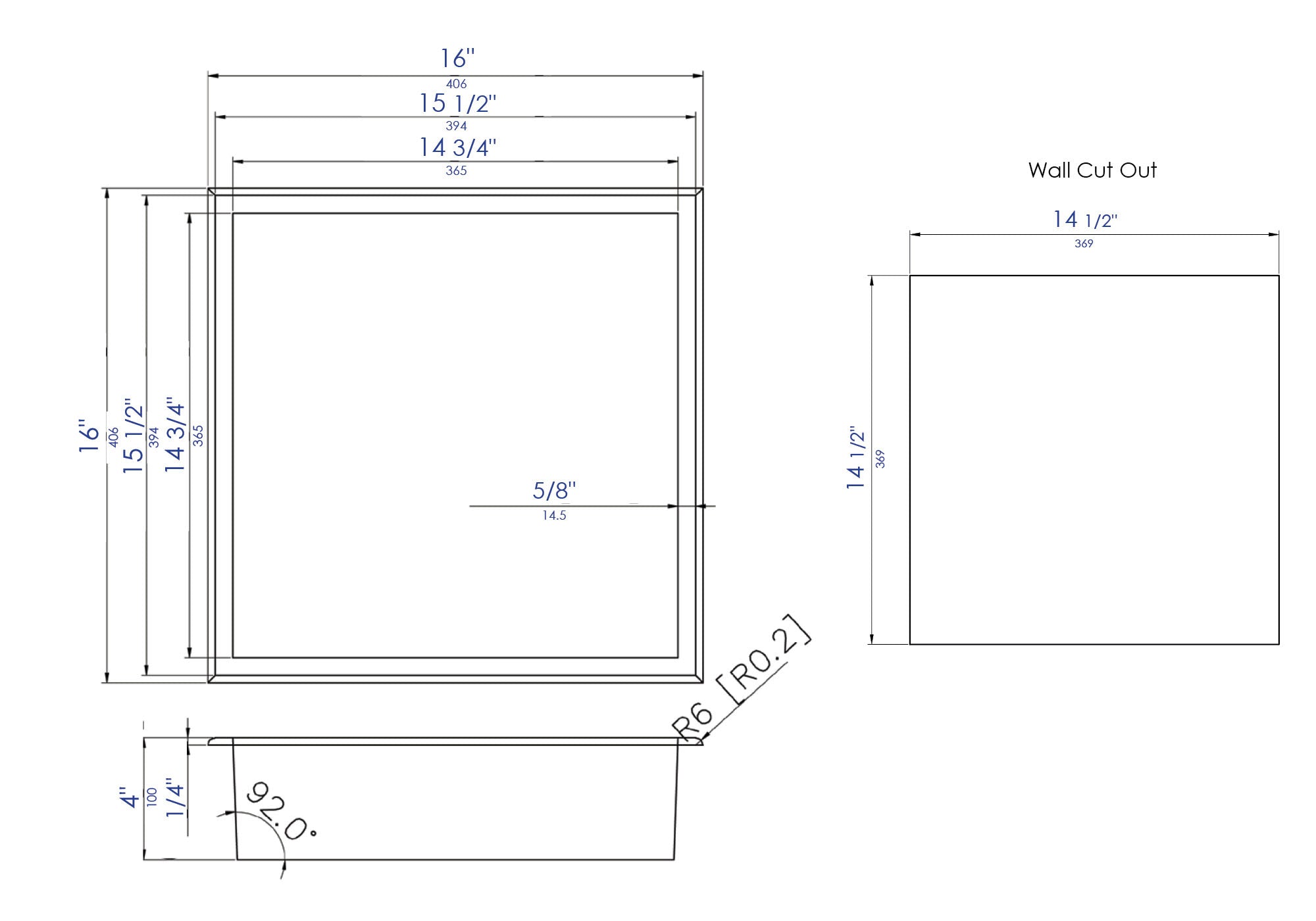 ALFI Brand - 16 x 16 Polished Stainless Steel Square Single Shelf Bath Shower Niche | ABN1616-PSS ALFI Brand - 16 x 16 Polished Stainless Steel Square Single Shelf Bath Shower Niche | ABN1616-PSS