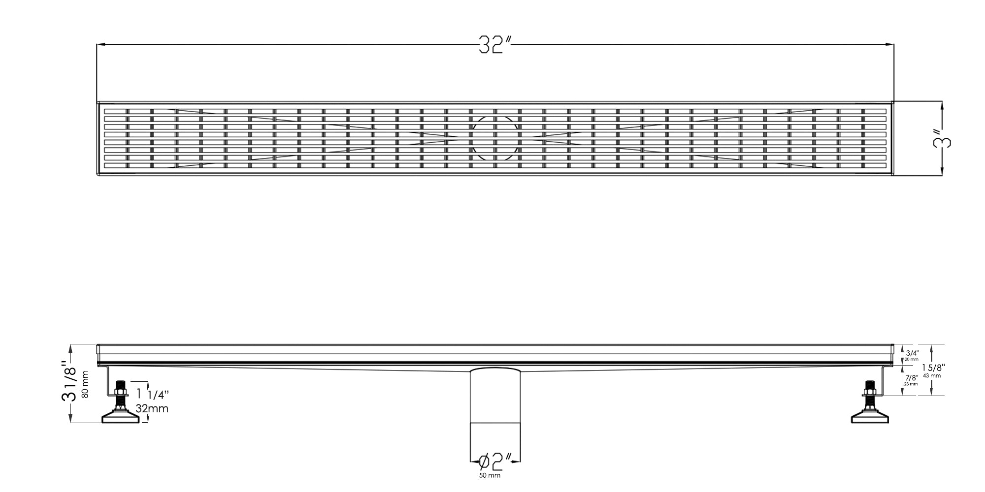 ALFI Brand - 32" Modern Stainless Steel Linear Shower Drain with Groove Lines | ABLD32D ALFI Brand - 32" Modern Stainless Steel Linear Shower Drain with Groove Lines | ABLD32D