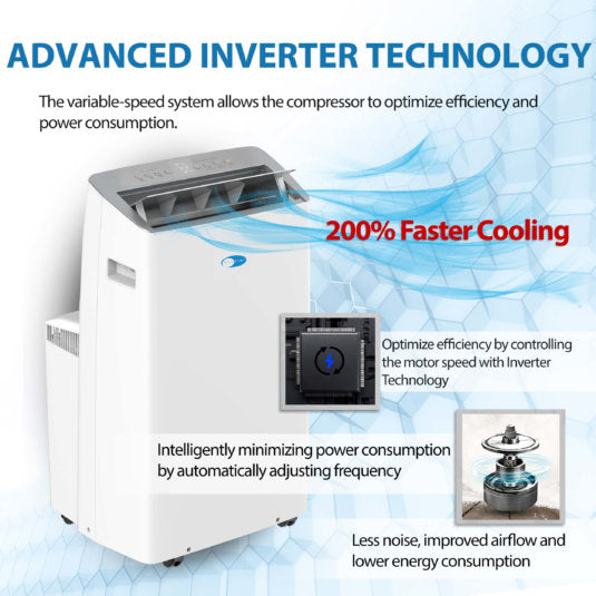 Whynter - ARC-1230WN 14,000 BTU (12,000 BTU SACC) NEX Inverter Dual Hose Cooling Portable Air Conditioner, Dehumidifier, and Fan with Smart Wi-Fi, up to 600 sq ft in White | ARC-1230WN Whynter - ARC-1230WN 14,000 BTU (12,000 BTU SACC) NEX Inverter Dual Hose Cooling Portable Air Conditioner, Dehumidifier, and Fan with Smart Wi-Fi, up to 600 sq ft in White | ARC-1230WN