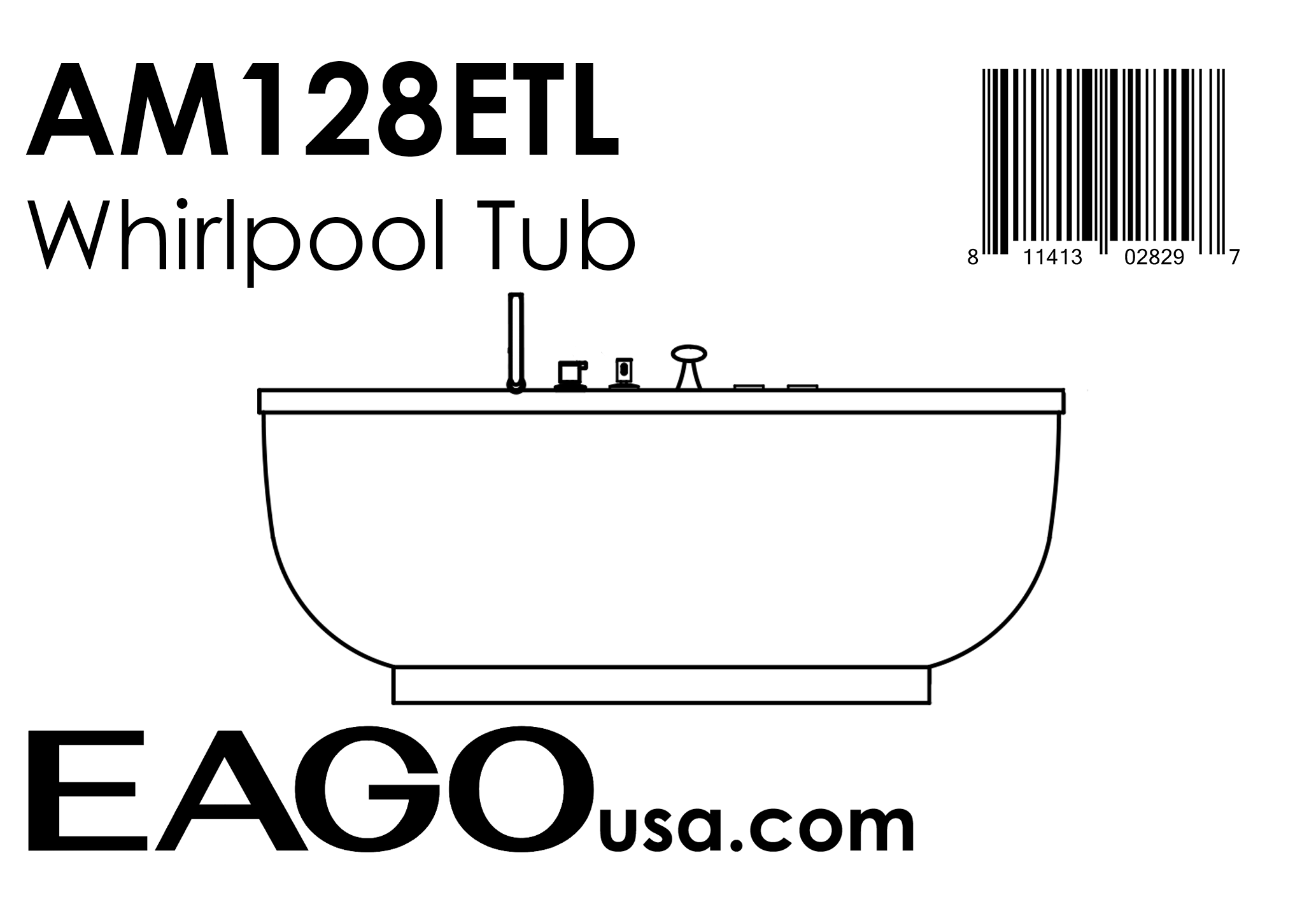 EAGO - 6 ft Acrylic White Whirlpool Bathtub w Fixtures | AM128ETL EAGO - 6 ft Acrylic White Whirlpool Bathtub w Fixtures | AM128ETL