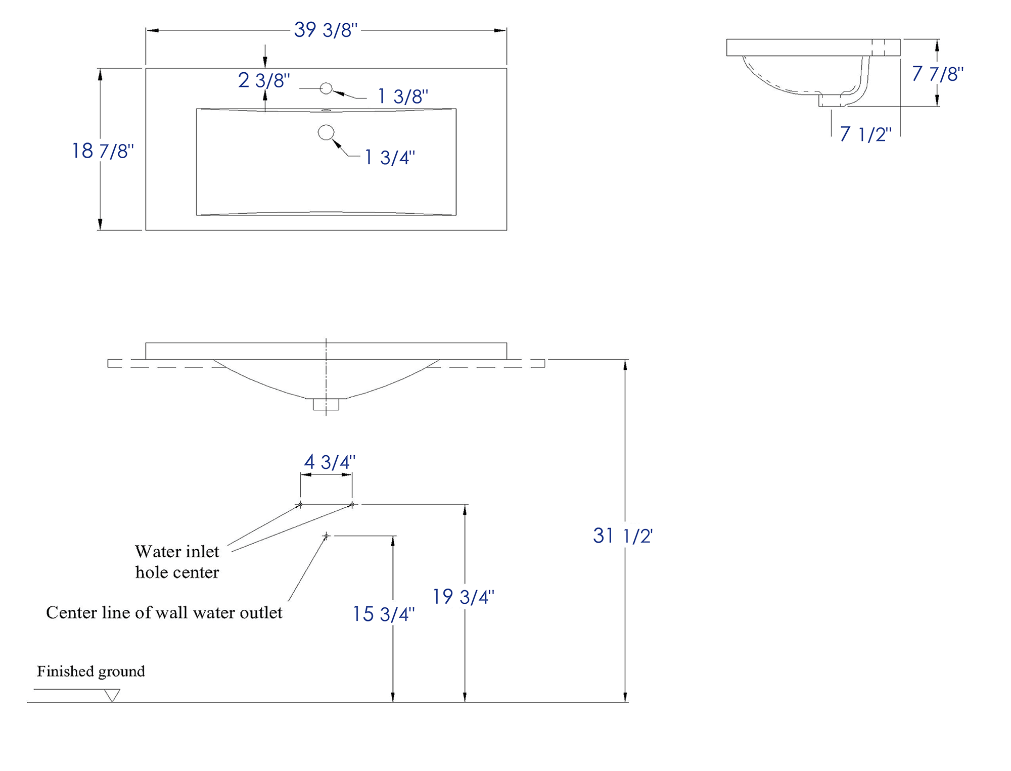 EAGO - White Ceramic 40"x19" Rectangular Drop In Sink | BH002 EAGO - White Ceramic 40"x19" Rectangular Drop In Sink | BH002