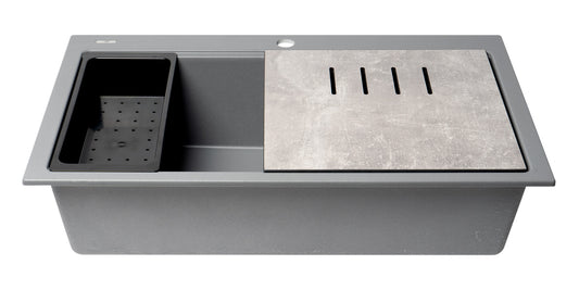 ALFI brand - Titanium 33" Granite Composite Workstation Step Rim Single Bowl Drop In Sink with Accessories - AB3418SBDI-T