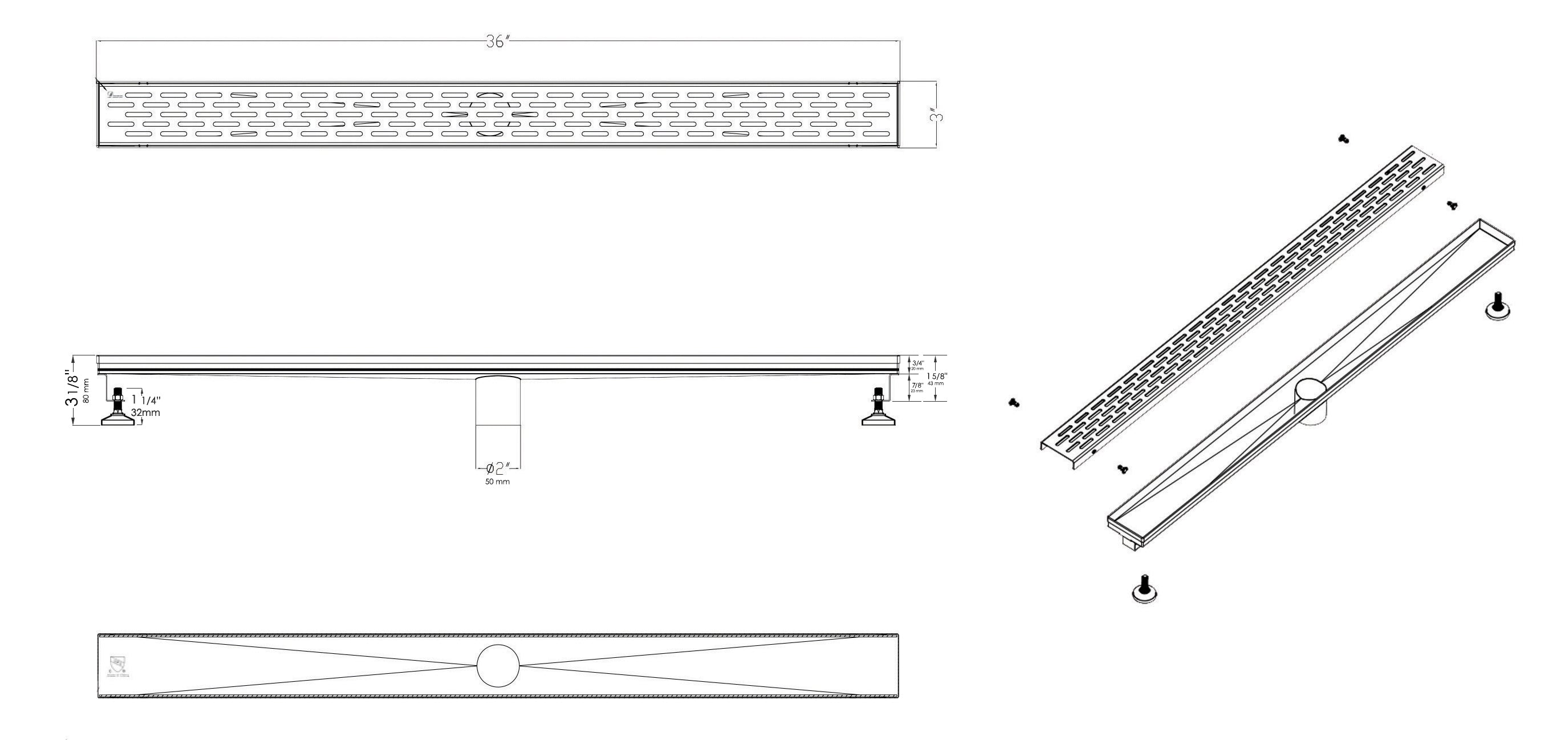 ALFI Brand - 36" Modern Stainless Steel Linear Shower Drain with Groove Holes | ABLD36C-BSS ALFI Brand - 36" Modern Stainless Steel Linear Shower Drain with Groove Holes | ABLD36C-BSS