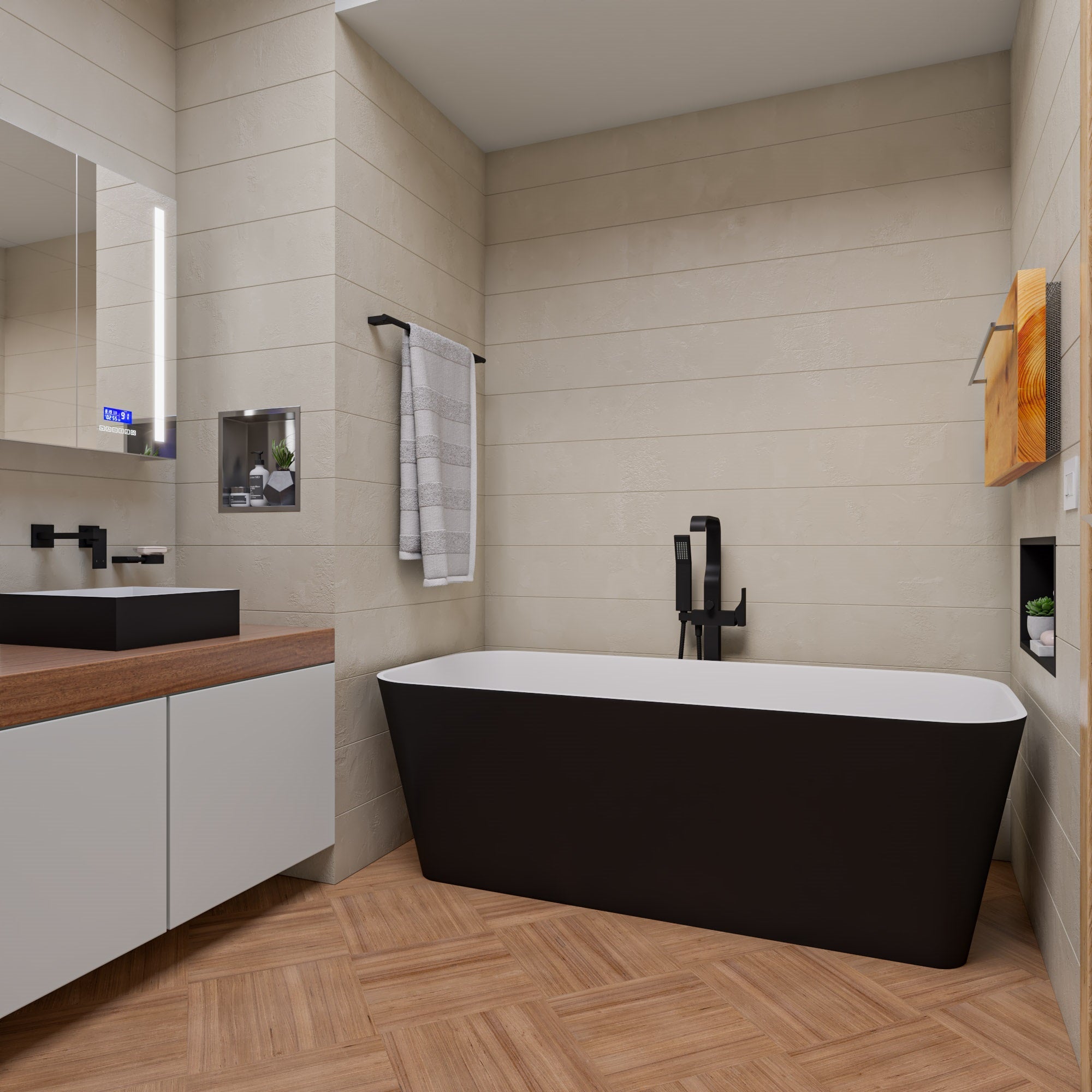 ALFI Brand - 67" Black & White Matte Rectangular Solid Surface Resin Soaking Bathtub | AB9952BM ALFI Brand - 67" Black & White Matte Rectangular Solid Surface Resin Soaking Bathtub | AB9952BM