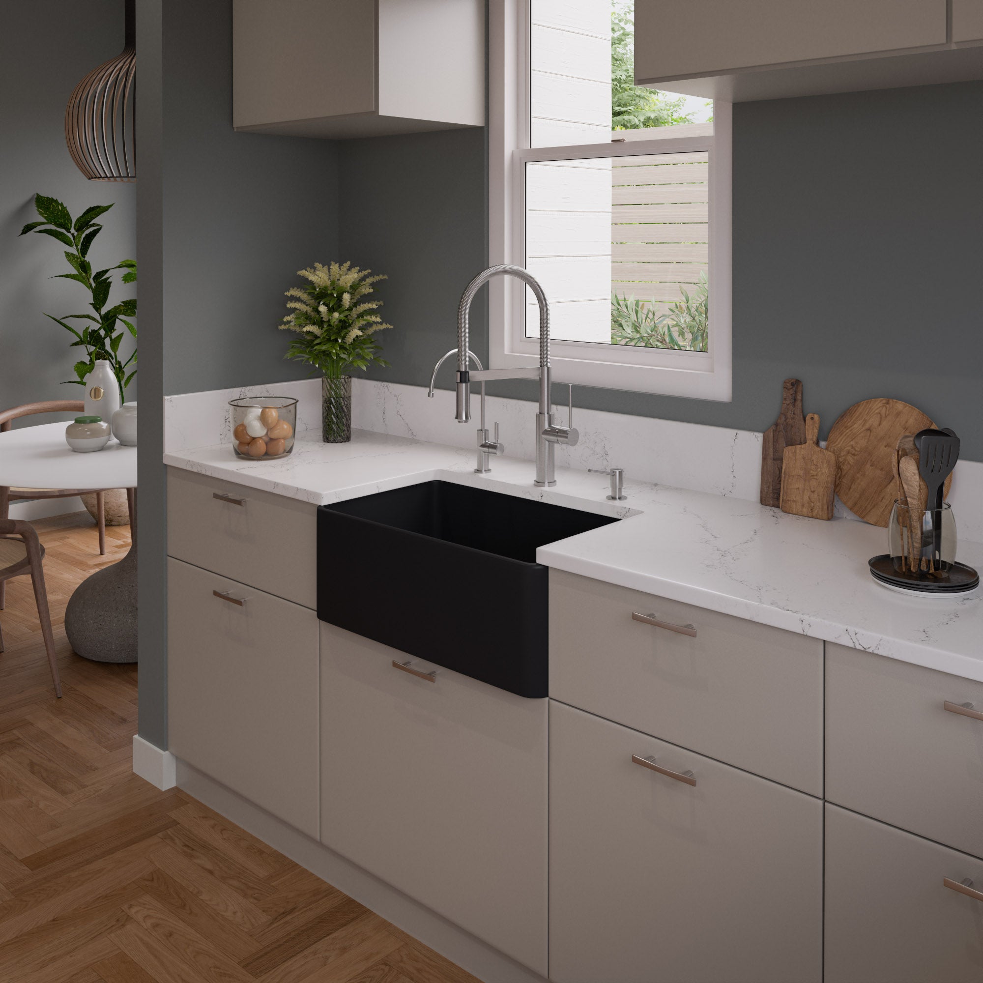 ALFI Brand - Black Matte Smooth Apron 30" x 18" Single Bowl Fireclay Farm Sink | ABF3018-BM ALFI Brand - Black Matte Smooth Apron 30" x 18" Single Bowl Fireclay Farm Sink | ABF3018-BM