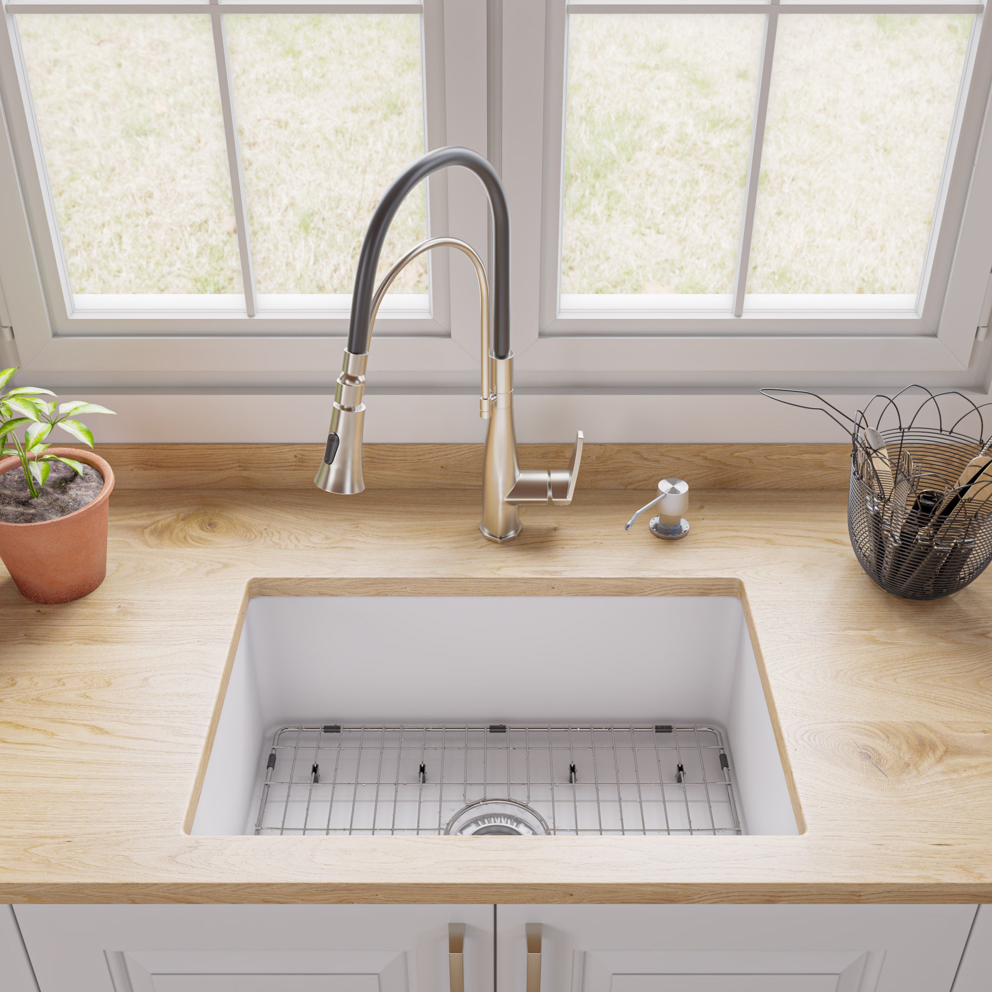 ALFI Brand - White 27" x 18" Fireclay Undermount / Drop In Firelcay Kitchen Sink | ABF2718UD-W ALFI Brand - White 27" x 18" Fireclay Undermount / Drop In Firelcay Kitchen Sink | ABF2718UD-W